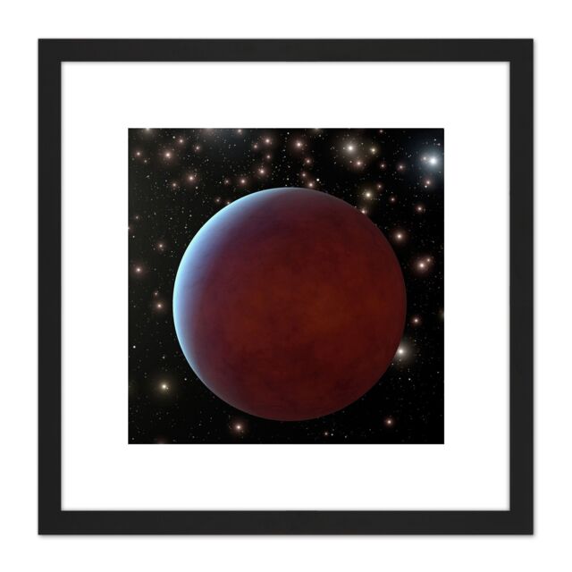 Artery8 Space NASA Gas Giant Planet Orbiting Star Illustration 8X8 Inch Square Wooden Framed Wall Art Print Picture with Mount in Black - image 1