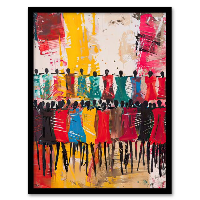 "Artery8 Traditional African Choir Colourful Oil Painting Framed Art Print - Size: W12"" x H16""" - image 1