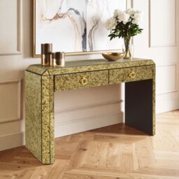 Orsina Elegant Console Table With Two Spacious Drawers, Lustrous Finish Decorative Table, Modern Accent Table in Gold