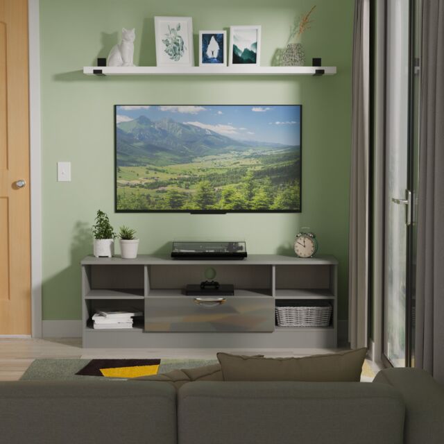 Ready Assembled 2 U Holborn Wide 1 Drawer TV & Media Unit (Ready Assembled) in Mid Grey - image 1