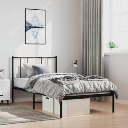 Berkfield Home Metal Bed Frame with Headboard Black 100x190 cm - thumbnail 2
