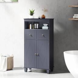 Kelvenix Bathroom Floor Storage Cabinet with Shelves & Drawers in Grey - thumbnail 3