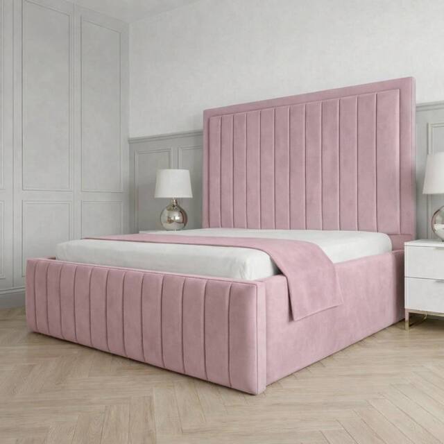 Living Comfort Bedz Sovereign Plush Velvet Upholstered Bed Slatted Base - 48Inch Headboard in Pink - Size: Double - image 1