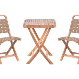 Wyld and Coco 3-Piece Folding Bistro Set - Brown Acacia 2 Chairs and Tea Table - thumbnail 2