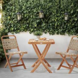 Wyld and Coco 3-Piece Folding Bistro Set - Brown Acacia 2 Chairs and Tea Table