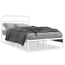 Berkfield Home Metal Bed Frame without Mattress with Headboard White 120x190cm - Size: 120x190 cm - thumbnail 2