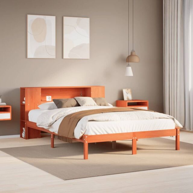 Berkfield Home Bookcase Bed without Mattress Wax Brown 135x190 cm Double Solid Wood Pine - image 1