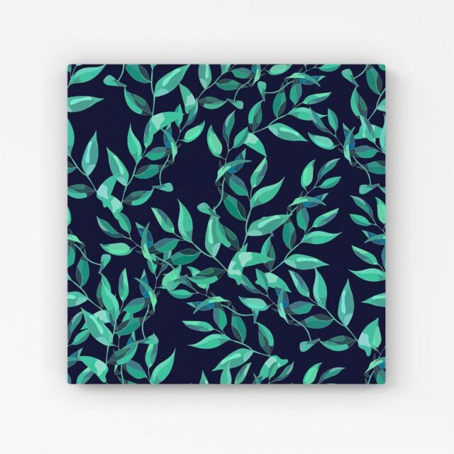"Warren Reed - Designer Delicate Green Foliage Canvas in Blue - Size: W16"" x H16""" - image 1