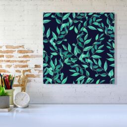"Warren Reed - Designer Delicate Green Foliage Canvas in Blue - Size: W16"" x H16""" - thumbnail 2