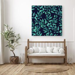 "Warren Reed - Designer Delicate Green Foliage Canvas in Blue - Size: W16"" x H16""" - thumbnail 3