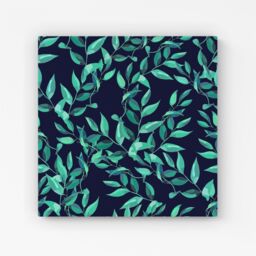 "Warren Reed - Designer Delicate Green Foliage Canvas in Blue - Size: W16"" x H16""" - thumbnail 1