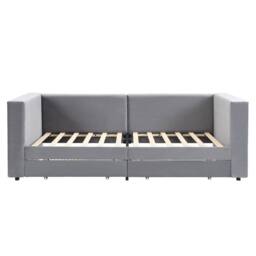 Merax 3ft Single Grey Velvet Daybed Sofa Bed with Side Storage & 2 Drawers - thumbnail 7
