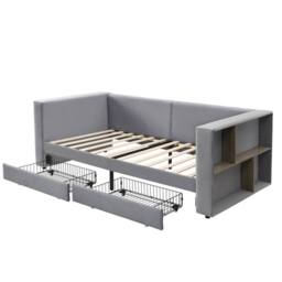 Merax 3ft Single Grey Velvet Daybed Sofa Bed with Side Storage & 2 Drawers - thumbnail 8