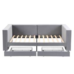 Merax 3ft Single Grey Velvet Daybed Sofa Bed with Side Storage & 2 Drawers - thumbnail 6