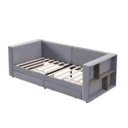 Merax 3ft Single Grey Velvet Daybed Sofa Bed with Side Storage & 2 Drawers - thumbnail 9