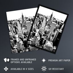 "Artery8 New York Aerial View Black White High Contrast Wall Art Print - Size: W24"" x H32""" - thumbnail 2