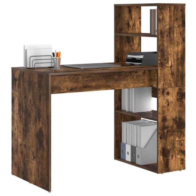 Berkfield Home Spacious Desk with Storage Smoked Oak 113x54x120 cm Engineered Wood in Brown - Size: 113 x 54 x 120 cm - image 1