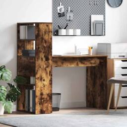 Berkfield Home Spacious Desk with Storage Smoked Oak 113x54x120 cm Engineered Wood in Brown - Size: 113 x 54 x 120 cm - thumbnail 2