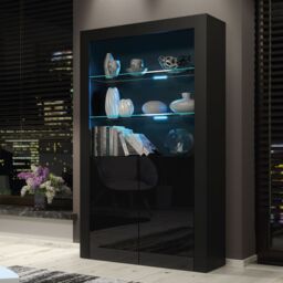 Creative Furniture Spectrum Display Cabinet 170cm with Glass Shelves & LED Lights in Black - thumbnail 1