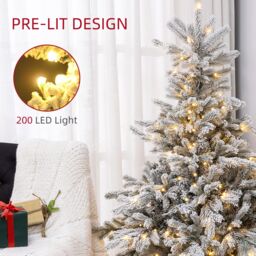 HOMCOM Artificial Prelit Christmas Tree, Snow Xmas Tree with LED Lights in Green - Size: 5ft - thumbnail 6