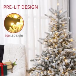 HOMCOM Artificial Prelit Christmas Tree, Snow Xmas Tree with LED Lights in Green - Size: 5ft - thumbnail 5