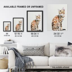 "Artery8 Marble Coat Bengal Cat Lover Bright Watercolour Wall Art Print in Brown - Size: W18"" x H24""" - thumbnail 3