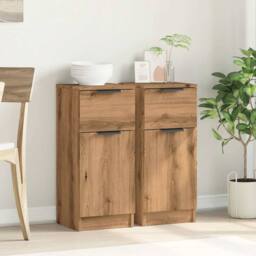 Berkfield Home Sideboards 2 pcs Artisan Oak 30x30x70 cm Engineered Wood in Brown - Size: 30 x 30 x 70 cm - thumbnail 3
