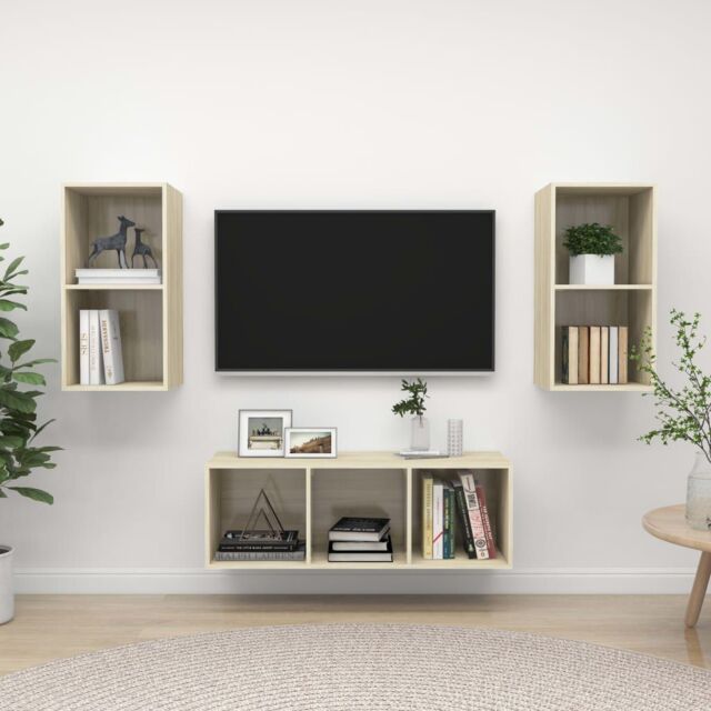 Berkfield Home 3 Piece TV Cabinet Set Sonoma Oak Engineered Wood in Brown - image 1