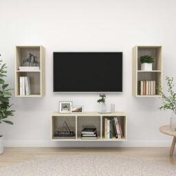 Berkfield Home 3 Piece TV Cabinet Set Sonoma Oak Engineered Wood in Brown - thumbnail 1
