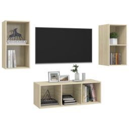 Berkfield Home 3 Piece TV Cabinet Set Sonoma Oak Engineered Wood in Brown - thumbnail 3