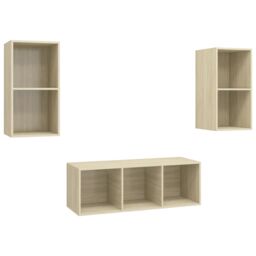 Berkfield Home 3 Piece TV Cabinet Set Sonoma Oak Engineered Wood in Brown - thumbnail 2