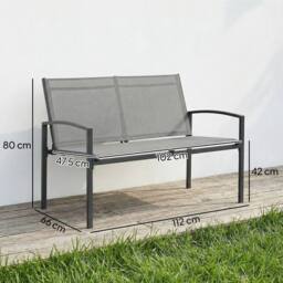 OUTSUNNY 2 Seater Metal Garden Bench, Park Patio Seat, Grey - thumbnail 3