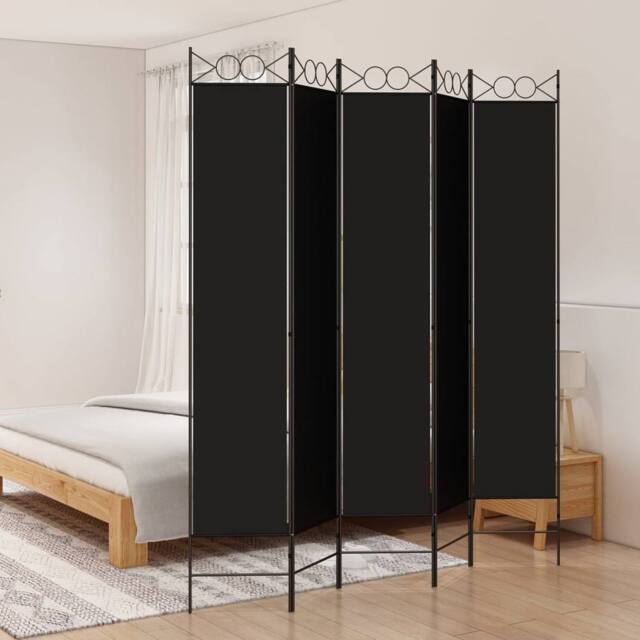 Berkfield Home 5-Panel Room Divider Black 200x220 cm Fabric - image 1