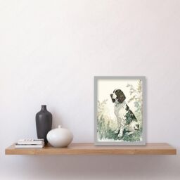 English Springer Spaniel Dog in Field Modern Pastel Watercolour Illustration Artwork Framed Wall Art Print A4 - thumbnail 3