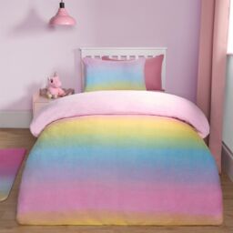 OHS Ombre Fleece Duvet Cover Pillowcase Quilt Rainbow Bedding Set in Pink - Size: Double - thumbnail 1