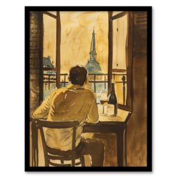 "Artery8 France Portrait Wine Drink Advert Watercolour Framed Wall Art in Brown - Size: W12"" x H16""" - thumbnail 1