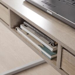 Home Source Office Computer Desk Laptop Workstation 2 Drawer Shelf Storage in Light Oak - thumbnail 5