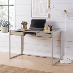 Home Source Office Computer Desk Laptop Workstation 2 Drawer Shelf Storage in Light Oak - thumbnail 1