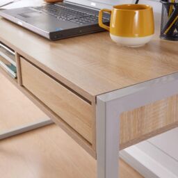 Home Source Office Computer Desk Laptop Workstation 2 Drawer Shelf Storage in Light Oak - thumbnail 9