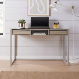 Home Source Office Computer Desk Laptop Workstation 2 Drawer Shelf Storage in Light Oak - thumbnail 3