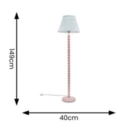 ValueLights Bobbins Painted Rose Pink Floor Lamp with Tapered Fabric Pleated Shade in Pale Green - thumbnail 6