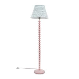 ValueLights Bobbins Painted Rose Pink Floor Lamp with Tapered Fabric Pleated Shade in Pale Green - thumbnail 2