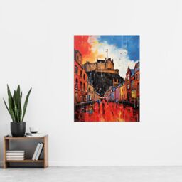 "Artery8 Edinburgh Castle Vibrant Oil Painting Autumn Rain Cityscape Extra Large XL Unframed Wall Art Poster Print - Size: W24"" x H32""" - thumbnail 4