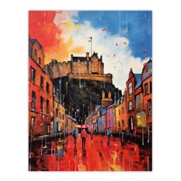 "Artery8 Edinburgh Castle Vibrant Oil Painting Autumn Rain Cityscape Extra Large XL Unframed Wall Art Poster Print - Size: W24"" x H32""" - thumbnail 1