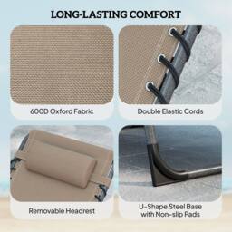 OUTSUNNY Folding Sun Loungers with 5-Level Back, Cup Holder in Beige - Size: 190 cm x 60 cm - thumbnail 5