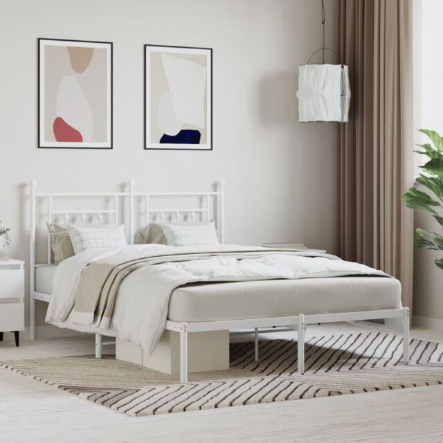 Berkfield Home Metal Bed Frame with Headboard White 140x190 cm - image 1