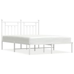 Berkfield Home Metal Bed Frame with Headboard White 140x190 cm - thumbnail 2