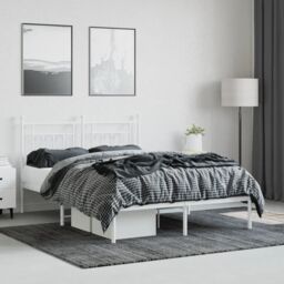 Berkfield Home Metal Bed Frame with Headboard White 140x190 cm - thumbnail 3