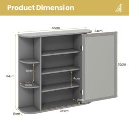 Costway 3 Tiers Mirrored Bathroom Cabinet Wall Mount Storage Cupboard with Display Shelves in Grey - thumbnail 2