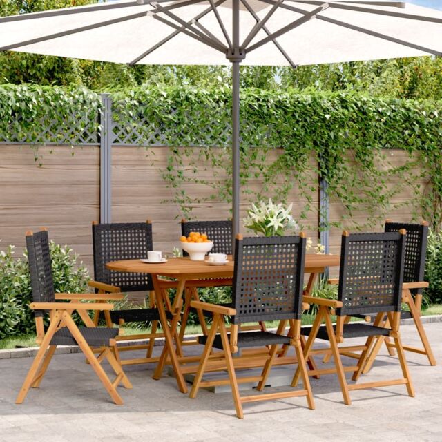 Berkfield Home Reclining Garden Chairs 6 pcs Black Poly Rattan & Solid Wood - image 1